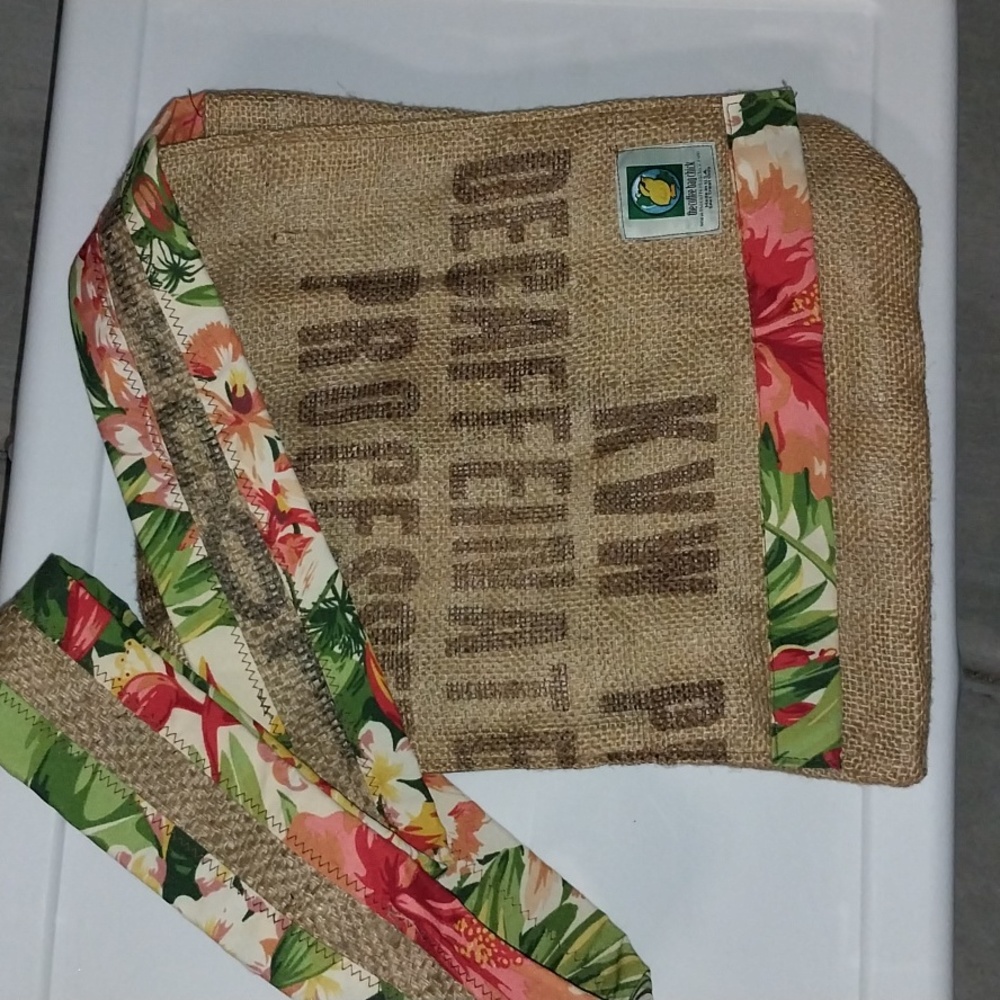 Cute burlap floral coffee bag chick tote NWOT